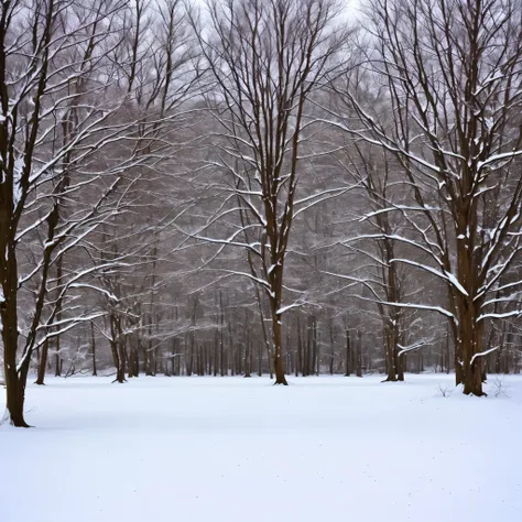 Northern New York field during winter. Snow falling.