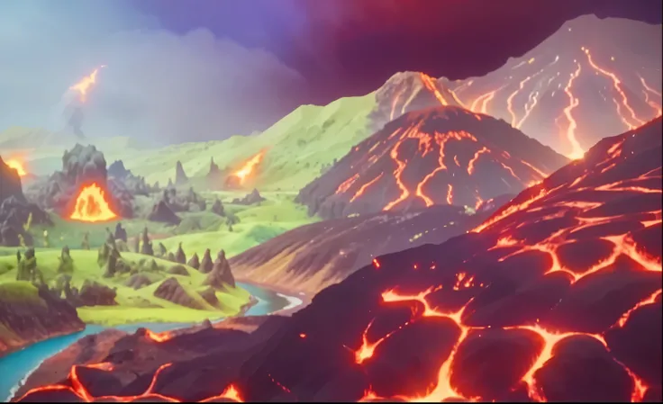 volcanic lava zone，magma surges out，high quality, 4K, super actual, actual, Super details