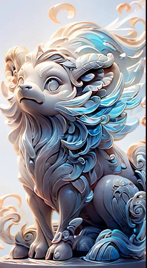 The shape of a buffalo，The background is clean，Dreamy colors，Transparent statue，florals，Big eyes，The white，adolable，Clear eyes，tmasterpiece，（best qualtiy：1.3），A buffalo，full bodyesbian，（（buffalo））