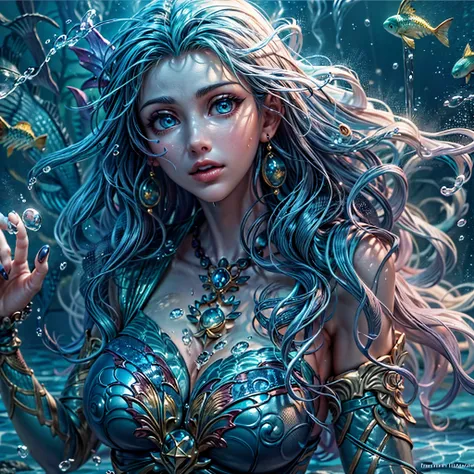 high details, best quality, 16k, [ultra detailed], masterpiece, best quality, (extremely detailed), full body, ultra wide shot, RAW, photorealistic, fantasy art, dnd art, rpg art, realistic art, an ultra wide picture of a mermaid (1.5 intricate details, Ma...