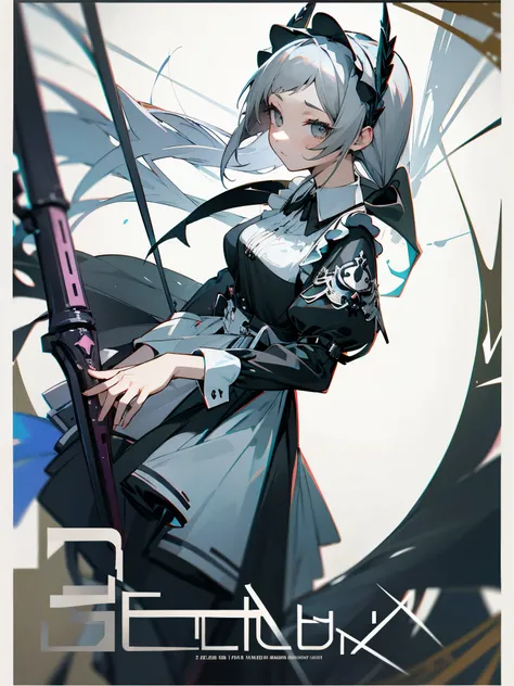 girl，Gray hair，maid outfit，canary，poster，epic，