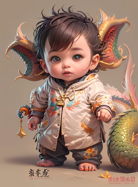 cute baby，cute little dragon man，two-dimensional painting style，super detailed，surreal，illumination，masterpiece，best quality