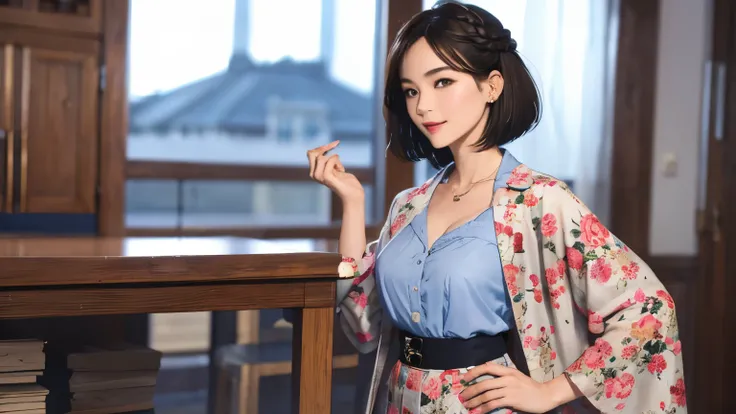 149
(20 year old woman,floral print outfit,pants), (Super realistic), (high resolution), ((beautiful hairstyle 46)), ((short hair:1.46)), (gentle smile), (brest:1.1), (lipstick)
