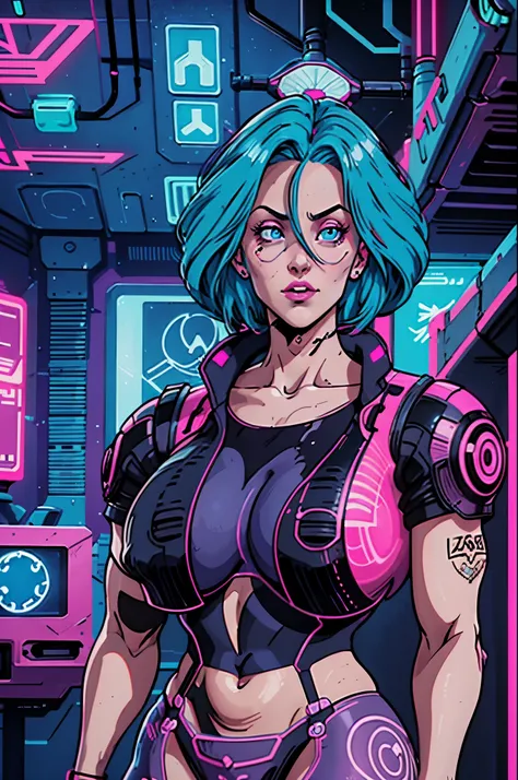 a digital painting of a woman with blue hair, cyberpunk art by Josan Gonzalez, behance contest winner, afrofuturism, synthwave, neon, glowing neon