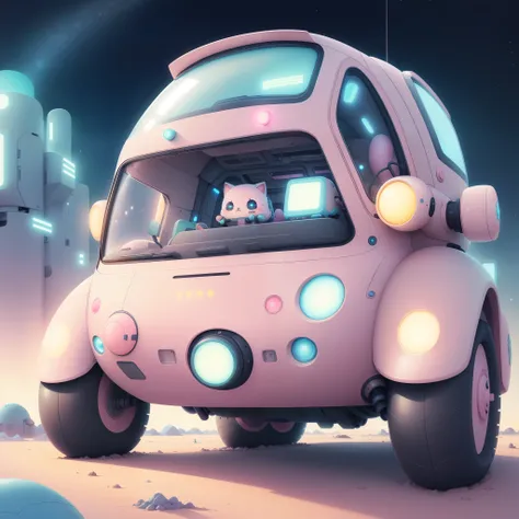 kawaiitech,pastel color, kawaii,  cute colors ,scifi,  
ground vehicle,