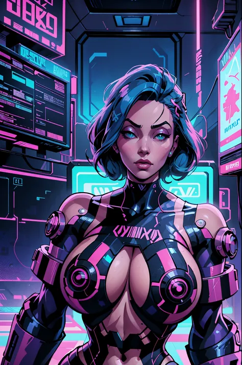 a digital painting of a woman with blue hair, cyberpunk art by Josan Gonzalez, behance contest winner, afrofuturism, synthwave, neon, glowing neon