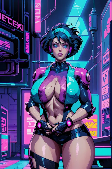 a digital painting of a woman with blue hair, cyberpunk art by Josan Gonzalez, behance contest winner, afrofuturism, synthwave, neon, glowing neon