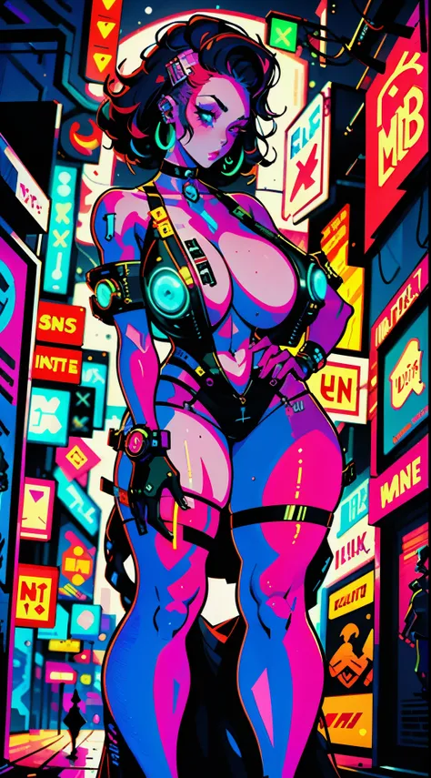 a digital painting of a woman with red hair, cyberpunk art by Josan Gonzalez, behance contest winner, afrofuturism, synthwave, neon, glowing neon