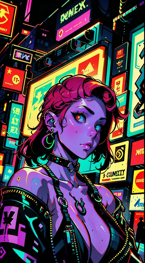 a digital painting of a woman with red hair, cyberpunk art by Josan Gonzalez, behance contest winner, afrofuturism, synthwave, neon, glowing neon