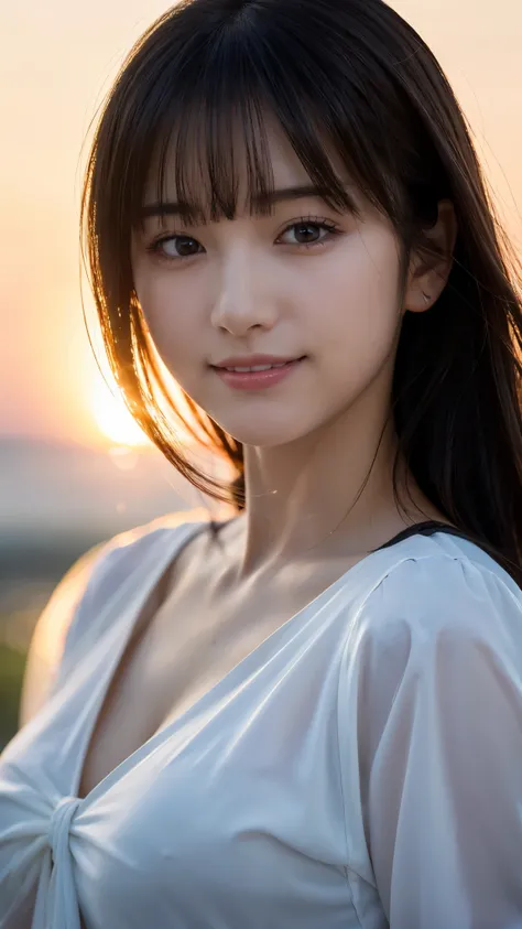 (highest quality,masterpiece:1.3,ultra high resolution),(Super detailed,caustics,8k),(photorealistic:1.4,RAW shooting),[lora:siitake-eye:0.5],(front shot:1.1),Japanese,28 years old,cute,(Smiling and looking at the camera),(Black hair fluttering in the wind...