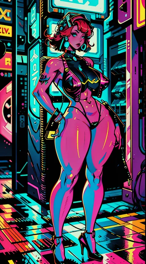 a digital painting of a woman with red hair, cyberpunk art by Josan Gonzalez, behance contest winner, afrofuturism, synthwave, neon, glowing neon