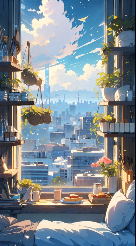 (masterpiece:1.2), best quality,pixiv,cozy animation scenes,
scenery, cityscape, city, skyscraper, building, window, cloud, sky,...