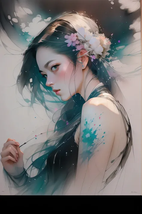 水彩タッチ、にじみ、a woman by agnes cecile, luminous design, pastel colours, ink drips, spring lights,芸術的