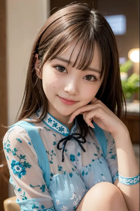 ulzzang-6500-v1.1, (RAW photo:1.2), (realistic), beautiful detailed girl, (See-through:1.3),  (manco real: 1.4), very detailedな目と顔, beautiful and fine eyes,  ((Beautiful patterned embroidered cheongsam 1.5, super realistic pantyhose:1.3,)、 (very affectiona...