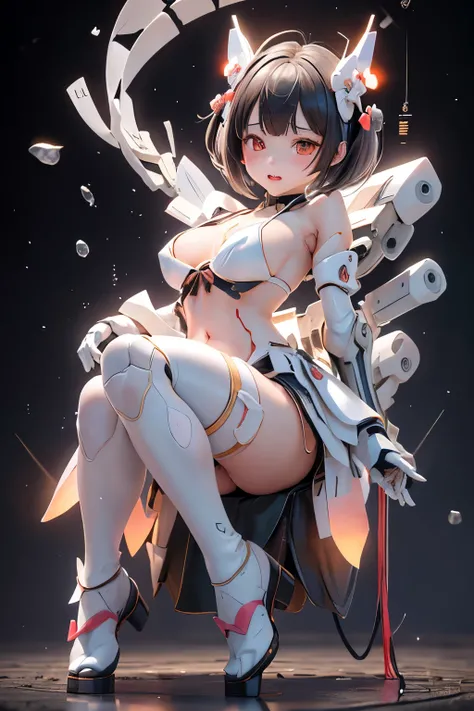 {(japanese young girl)}, (She is fused with futuristic Gundam mecha:1.1), white theme, with headgear, with v-fin , ((unarmored cleavage)), ((unarmored stomach)), ((unarmored upper arms)), ((unarmored face)), (unarmored hands), (unarmored waist), ((unarmore...