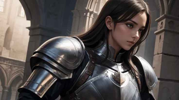 a beautiful woman in knight&#39;s armor