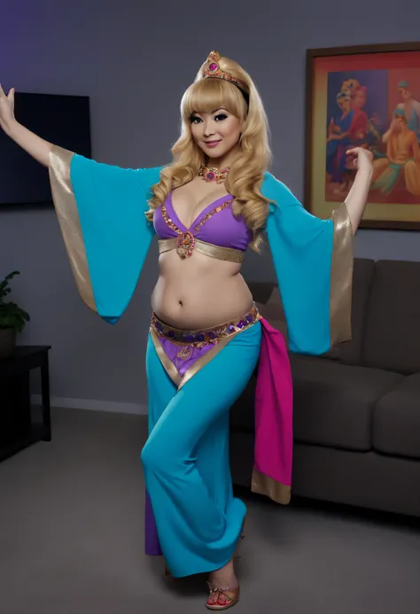 instagram star xiaorou seeu, dressed in cosplay as jeannie from tv show i dream of jeannie, she is belly dancing and adorable, n...