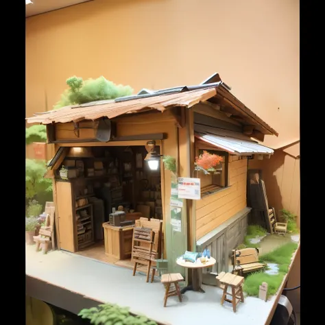 there is a small wooden building with a small pond in front of it, miniature cafe diorama, diorama model, 1/6 garage resin kit, also very detailed, very realistic, diorama, highly detailed diorama, detailed scene, very very realistic, high detailed store, ...