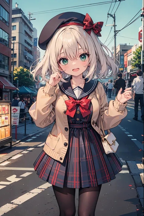 insanely detailed, absurdres, ultra-highres, ultra-detailed, best quality,
1 girl, solo, nice hands, perfect hands
BREAK
(vintage-inspired beret with flower pin:1.3), (navy and red plaid dress:1.5), (golden buttons down the front:1.2), (ivory blouse with r...