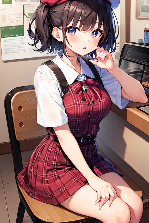 masterpiece、Highest image quality、ultra high resolution、NSFW、big breasted elementary school girl、short hair、red face、shyly、mock、Please open your mouth just a little、Short-sleeved casual clothes that show your chest、Casual mini skirt for elementary school g...