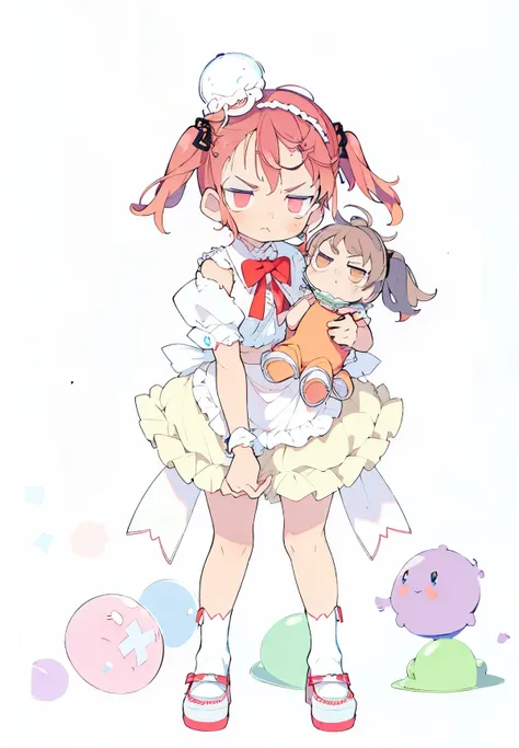 a small shota，lower your head and look up at the camera，stubborn eyes, angry pout，pouting her ass，red short hair，fleshy limbs，we...