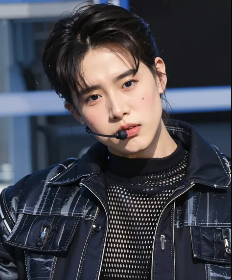 a close up of a person wearing a jacket and a microphone, jung jaehyun, cai xukun, hyung tae, yanjun chengt, jinyoung shin, wan adorable korean face, extremely handsome, inspired by Zhang Han, inspired by Bian Shoumin, sha xi, kanliu666, inspired by Song M...