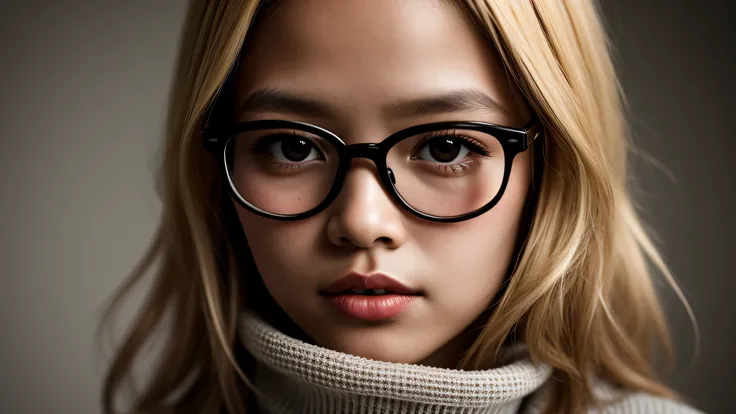 a girl kids blonde with a sweater on use of a dark glasses , portrait black and white, close up portrait photo, black and white portrait, 1 3 5 mm nikon portrait, beautiful portrait photo, studio potrait, taejune kim, seseon yoon, jaeyeon nam, kids model, ...