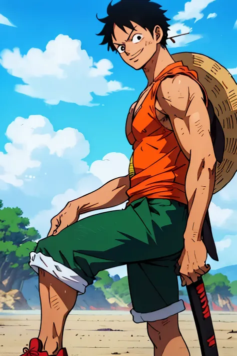 Cinematic Still of Zoro and Luffy, the iconic male duo from One Piece, wearing stylish mens sports shoes. Best quality (1.2), high resolution.
(Best Quality, 4k, 8K, high resolution, Masterpiece: 1.2), Zoro with his signature sword at his side, wearing sle...