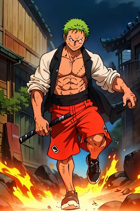 Cinematic Still of Zoro and Luffy, the iconic male duo from One Piece, wearing stylish mens sports shoes. Best quality (1.2), high resolution.
(Best Quality, 4k, 8K, high resolution, Masterpiece: 1.2), Zoro with his signature sword at his side, wearing sle...