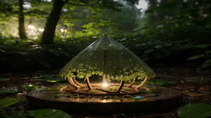 (((masterpiece))),(best quality),((ultra-detailed)),professional,gimicalmas,35mm photograph,4k,fairy forest in the middle of the night its raining,lay summer,night,rain,macro_shot,colorful details,natural lighting,amazing composition,subsurface scattering,...