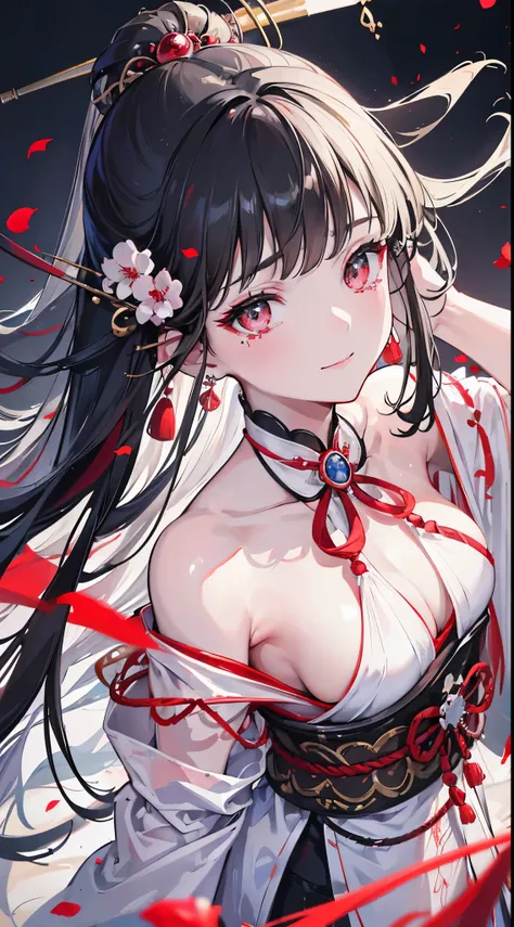 girl，Tears mole，pink nails，white skin，Ruby Earrings，peacefulness，Image of Japanese culture(naginata)， with long black hair,teacher&#39;s girl，hairpin，Tips are highlighted in white, black eye,white giant eyes，With tears in my eyes, The well-dressed lady in ...