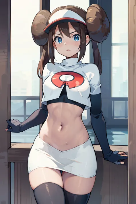 supermodel physique, perfect body, perfect clear skin, ultra quality, masterpiece, high quality, beautiful, sexy face, pretty, slightly toned, fit, supermodel build, sexy waist, sexy hips, perfect legs, thigh gap, facing the camera, rosa(pokemon), 1gir...
