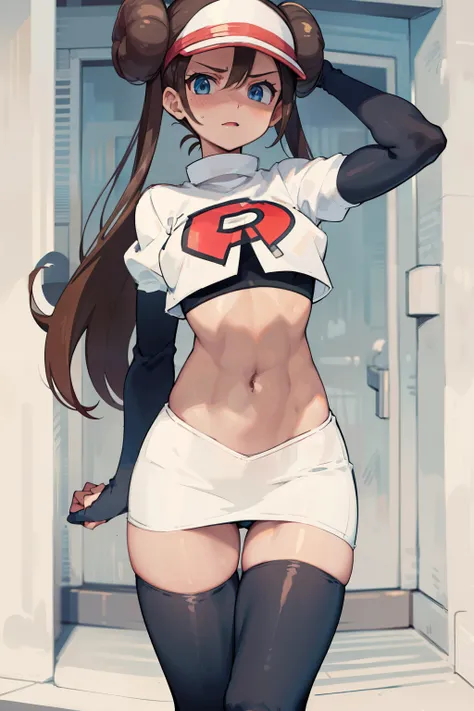 supermodel physique, perfect body,  perfect clear skin, ultra quality, masterpiece, high quality, beautiful, sexy face, pretty,  slightly toned, fit, supermodel build, sexy waist, sexy hips, perfect legs, thigh gap,  facing the camera,  rosa(pokemon), 1gir...