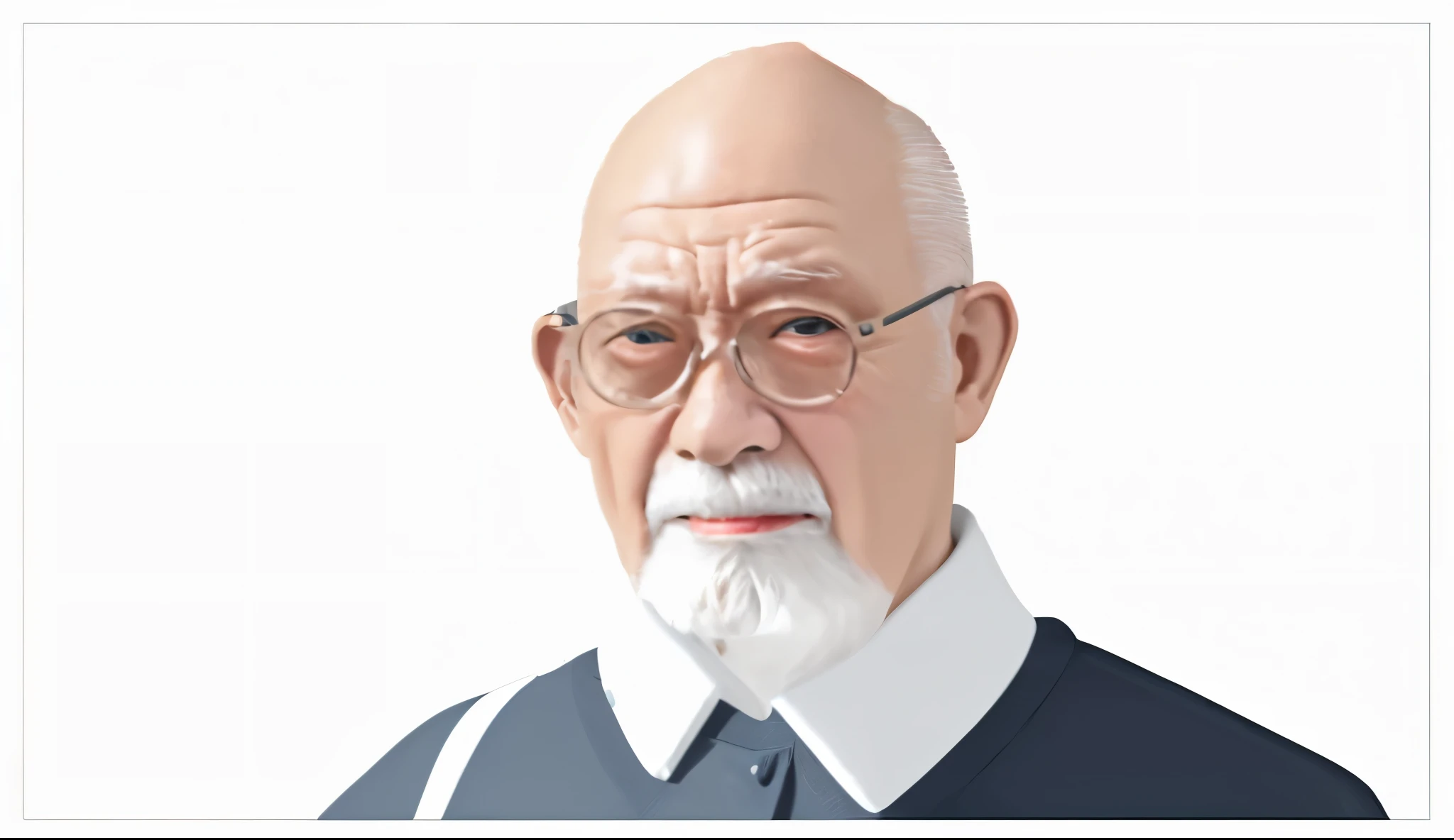 An old man，without glasses，You Benchang，White background，comic effect