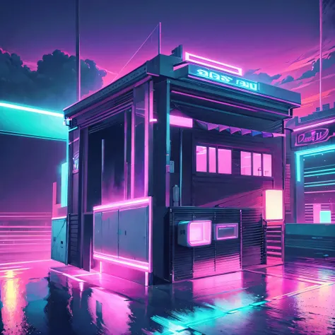 retrowave. Carros, Um carro na pista, luzes roxas de neon, farol roxo, (obra de arte,detalhado,high resolution),