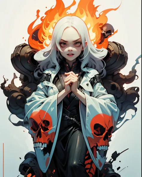 Female version of Ghost Rider， （Ghost Rider），A superhero under the Marvel Comics umbrella，The image is usually a burning human skeleton、Wear leather clothing、Heroes in chains，And get on a flaming motorcycle，Go everywhere against evil enemies。Flames flutter...