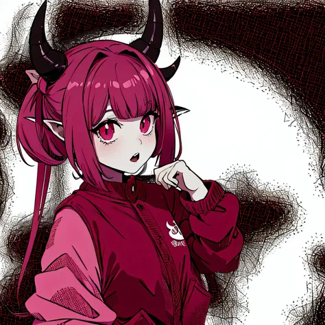 make a horror phonk portrait of a devil horned girl in rose colors