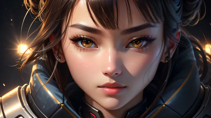 1girl, Kiriko , overwatch, reflective, glistening skin, studio, super detailed, HD, visible pores, perfect hair, very detailed hair, perfect, very beautiful, a hyper realistic, masterpiece, highly detailed, cinematic lighting, ray tracing, cinematic compos...