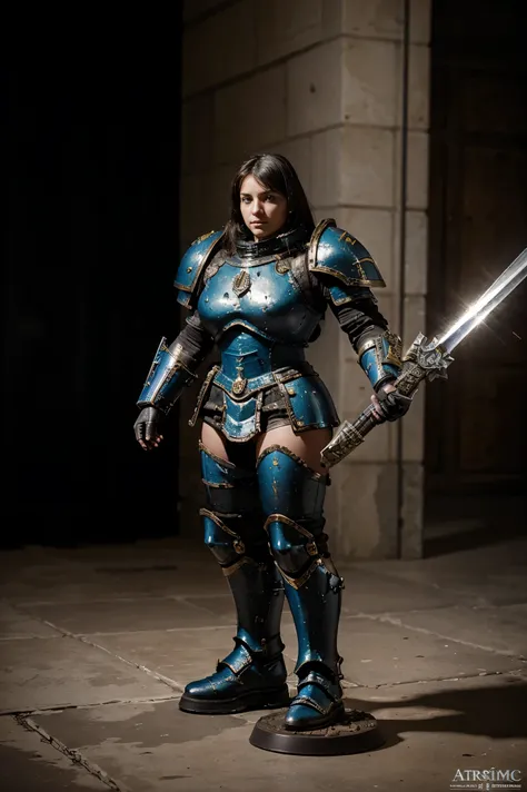 GIRL IN LARGE ARMOR OF A WARHAMMER ASTARTES SPACE MARINE