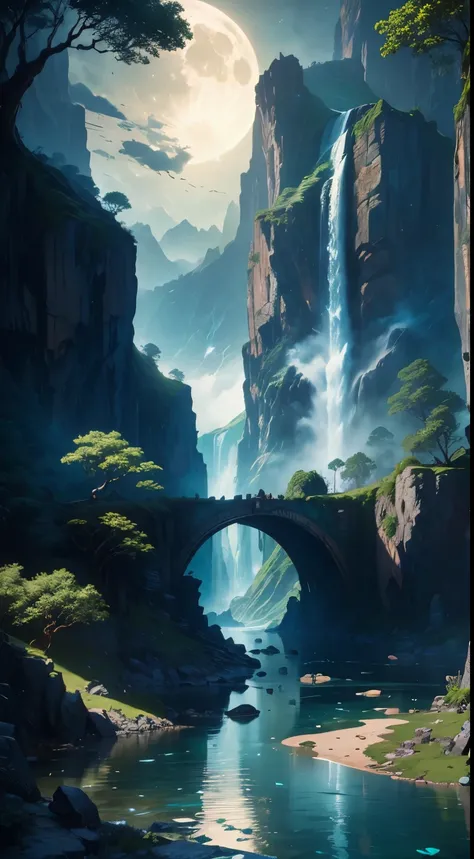 there is a large waterfall in the middle of a mountain, ancient city, epic matte painting of an island, the lost city of atlantis, an aztec city in a island lake, ancient city landscape, lost city of atlantis, marc simonetti. intricate, beautiful concept a...