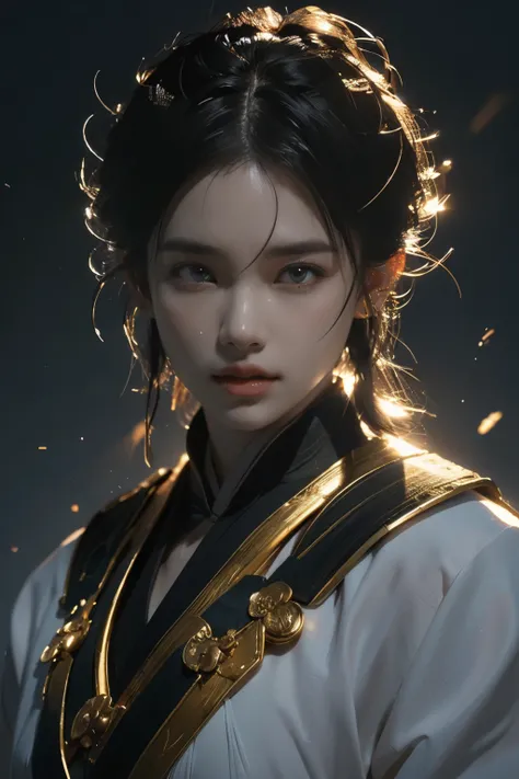 Game art，The best picture quality，Highest resolution，8K，(A bust photograph)，(Portrait)，(Head close-up)，(Rule of thirds)，Unreal Engine 5 rendering works， (The Girl of the Future)，(Female Warrior)， 
15岁少女，(The generals of ancient China)，An eye rich in detail...