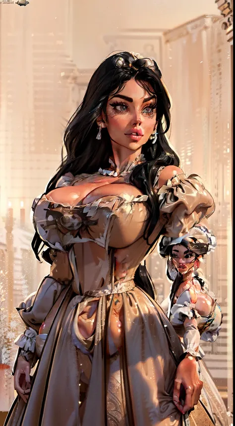 (Pocahontas), ((native American gown)), ((off the shoulder)),  style, ((intricate gown)), anime style, (((Native American))) (gigantic breasts:1.2) (((smoldering eyes))), ((long hair:1.5)), ((black hair:1.5)), 8k, 4k, Unreal Engine 5, octane render, trendi...