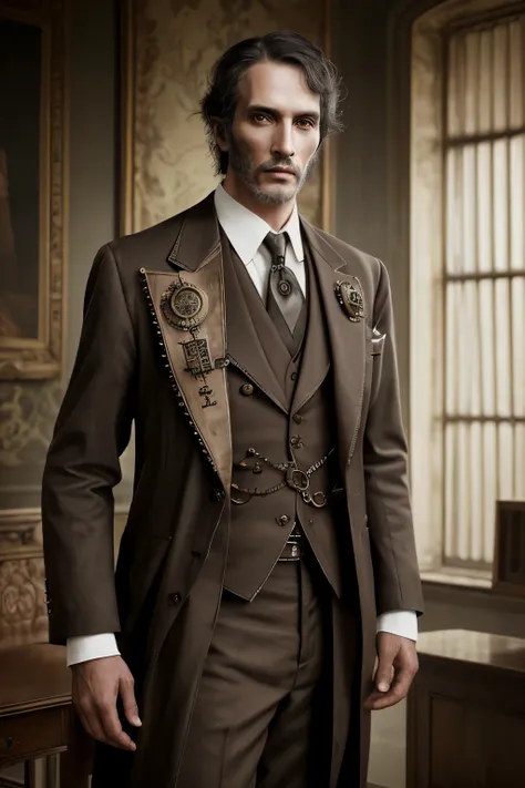 photoreal,masterpiece,sneak monster human,steampunk,male,wearing suits,