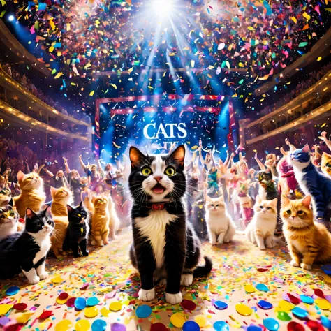 colorful confetti, musical『cats』Grand Finale, ultra wide angle