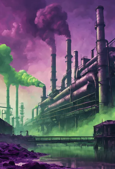 industrial pollution purple and green atmosphere concept art 