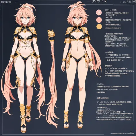 anime - style image of a character with a variety of hair and accessories, anime set style, anime character reference sheet, fantasy uniform, flat anime style, anime full body illustration, full_body!!, complete detailed body, extra detailed body, anime vt...