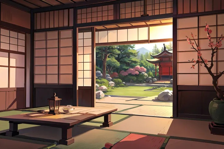 japanese style room with tatami　background only　exterior gravel for summer garden