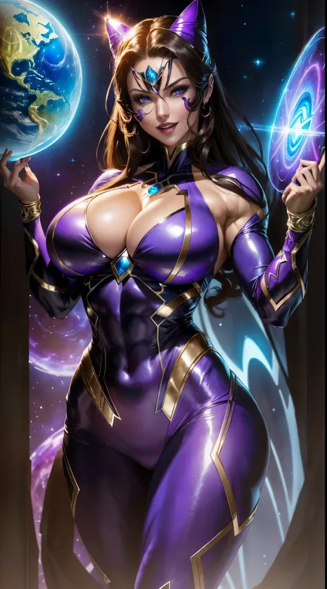 ((masterpiece)), ((8k resolution)), ((a beautiful female super villian)), star sapphire lantern from DC comics, metallic, red eyes,perfect body, big breast    , in purple planet, muscular, strong, (((4k))), ((((highly detailed)))), strong, glow, neon, laug...