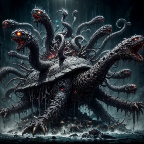 dark soul boss, elden ring style, hp.lovecraft,a terrific creature, an eldritch abomination, lots of long thick tentacles, count...