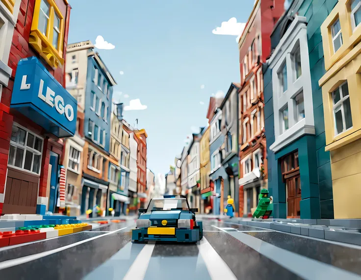 streets made of lego, 2d illustration, excellent drawing, exxessive details, vector, full shot angle, from below